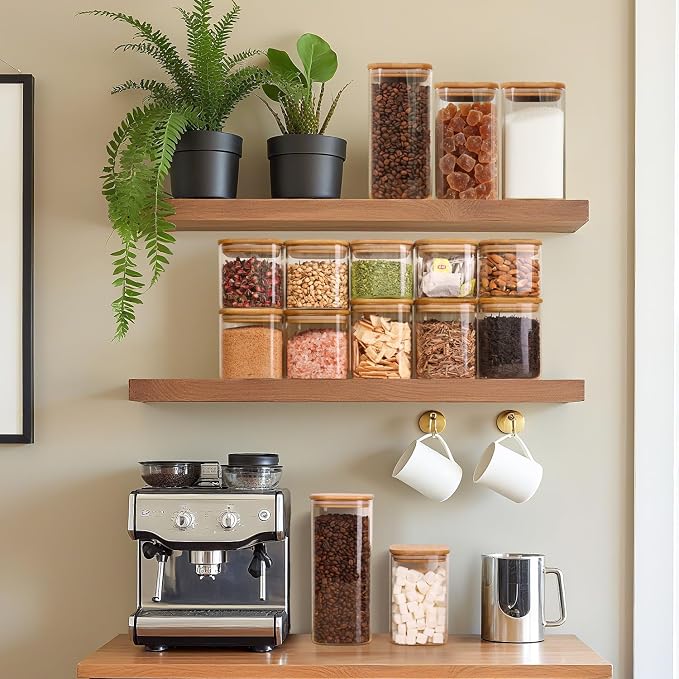 ComSaf Glass Storage Containers wtih Lids 1.4 Qt, Set of 3 Galss Jars | Glass Pantry Storage Containers, Square Kitchen Canisters, Lid with Silicone Seal, Cookie, Cereal, Coffee, 44oz, BPA Free