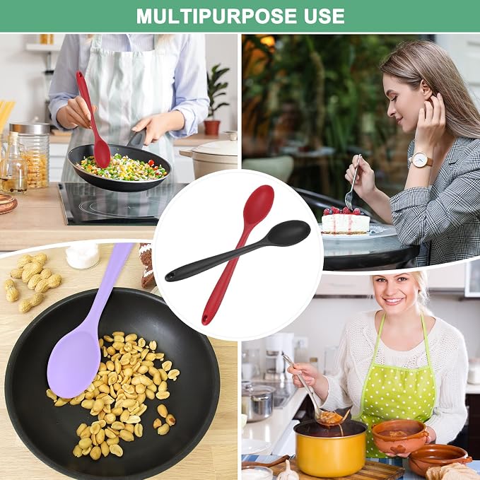 M METERXITY 2-Pack Silicone Spoons for Cooking, 10.6" Mixing Nonstick Slotted and Solid Serving Spoons Heat Resistant Utensils Spoon for Kitchen/Cooking/Baking/Stirring Mixing Tool [Red/Black]