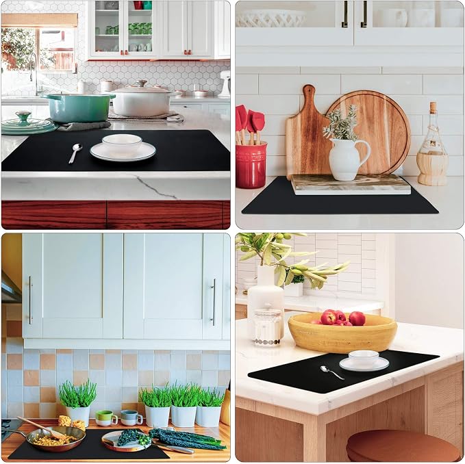 Silicone Mats for Kitchen Counter, Thicker 0.06", 25 x 17 inches Multipurpose Table Mat, Silicone Pad Desk Work Mat, Nonstick Nonskid Heat-Resistant Pad, Placemat, Black