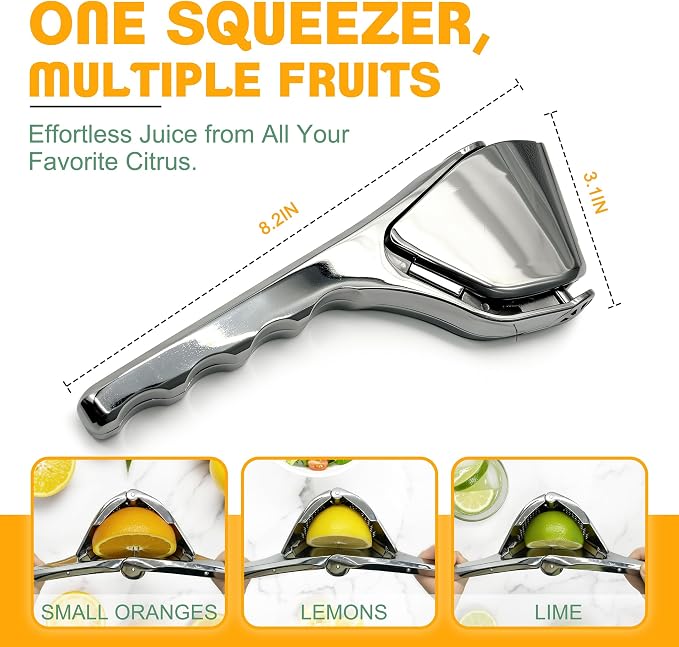 Heavy Duty Metal Lemon Squeezer, Manual Handheld Citrus Juicer | Solid weight food-grade manual press. Easy to clean. Ideal for fresh lime juice, small oranges and bar cocktails