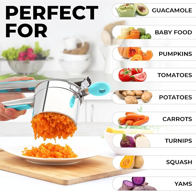 Zulay Kitchen Premium Large 15oz Potato Ricer, Heavy Duty Professional Stainless Steel Potato Masher and Ricer Kitchen Tool, Press and Mash Kitchen Gadget - Turquoise