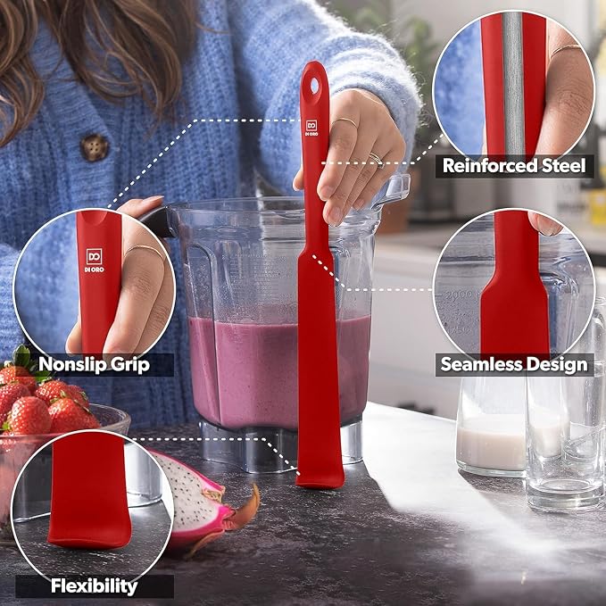 DI ORO Silicone Blender & Jar Spatulas - Heat Resistant Silicone Utensil Set for Cooking, Mixing, Baking, & Scraping (2pc, Red)