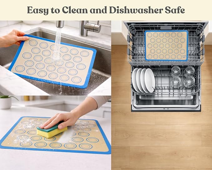 Macaron Silicone Baking Mats Set of 2, Half Sheet Nonstick Reusable Extra Thick Baking Sheet Liners for Macarons, Cookies and Pastry, Blue