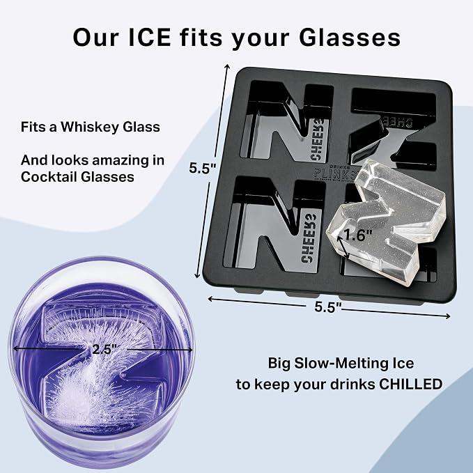 DRINKSPLINKS Custom Letter Z Ice Cube Molds. Monogram Ice Cube Mold with Initials. Large Monogrammed Silicone Trays for Bourbon, Whiskey and Cocktails. Fun, Customized Gifts for Men and Women.