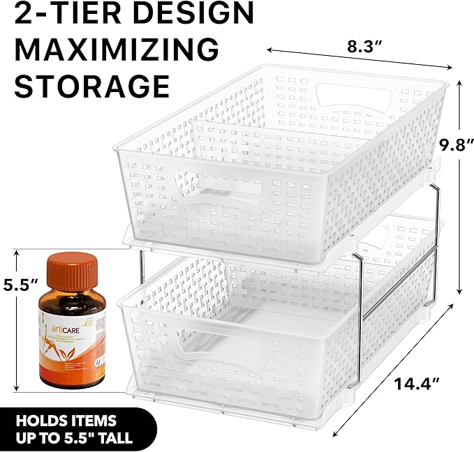 Simple Houseware 2 Tier Pull-Out Sliding Drawer Under Sink Storage, Clear | Great for Kitchen Bathroom Tray Shelf Organizer