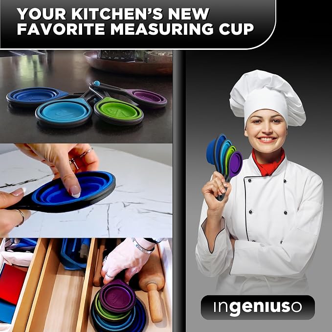 Collapsible Measuring Cups and Measuring Spoons | Portable Food Grade Silicone Measurement Cup Set for Liquid & Dry Food | Dog Food & Camping & Kids Measuring Cup