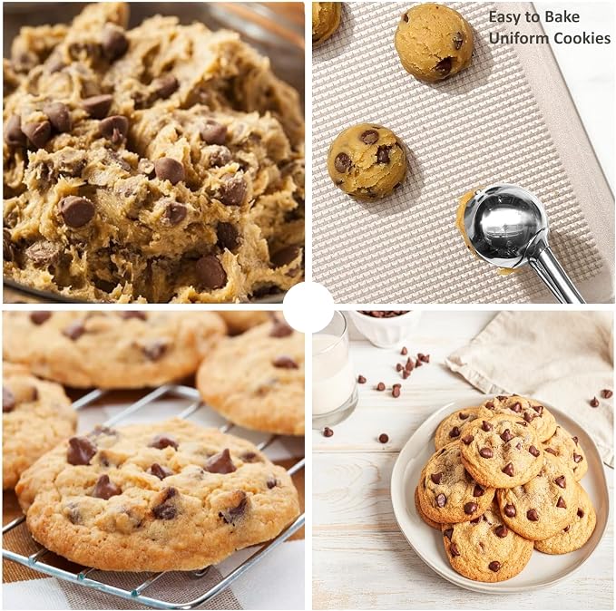 Cookie Scoop Set, 3Pcs Ice Cream Scoop, Cookie Scoops for Baking Set of 3, 18/8 Stainless Steel Cookie Scooper for Baking, Ice Cream Scooper with Trigger Release, Beige Soft Grip Cookie Dough Scoop