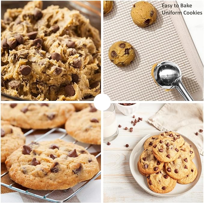 Cookie Scoop Set, 3Pcs Ice Cream Scoop, Cookie Scoops for Baking Set of 3, 18/8 Stainless Steel Cookie Scooper for Baking, Ice Cream Scooper with Trigger Release, Blue Gray Grip Cookie Dough Scoop