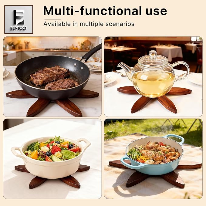 Wooden Trivets for Hot Dishes, Wooden Tree Trivet Set of 4 + 1 Stand Stored Like a Christmas Tree, Premium Heat-Resistant Natural Trivet Set for Kitchen Countertop, Bowl, Teapot