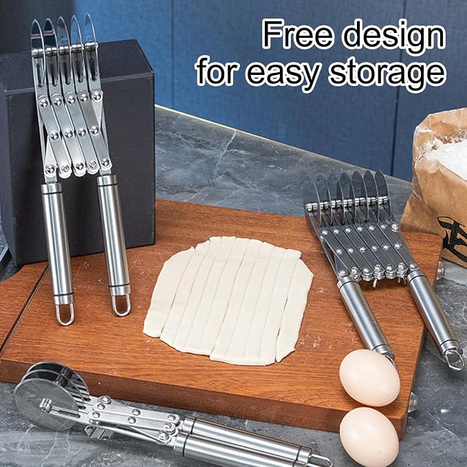 5 Wheel Pastry Cutter Expandable Adjustable Pizza Slicer Stainless Steel Dough Fudge Cutter Cookie Divider with Handle | Stainless Steel Dough Fudge Cutter Cookie Divider with Handle
