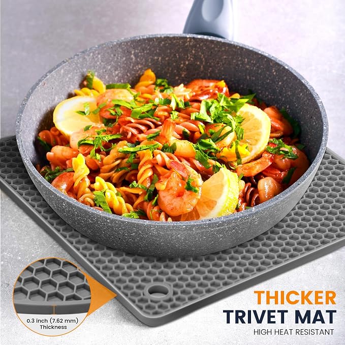 Silicone Trivet Mats 4 Heat Resistant Pot Holders Multipurpose Non-Slip Hot Pads for Kitchen Potholders, Drying mat, Jar Opener, Spoon Holder, Coaster.(Grey)