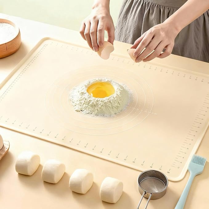 Silicone Pastry Mat 26" x 18"Extra Thick Silicone Baking Mat Pastry Mat with Measurements Non-stick Baking Mat for Rolling Out Dough,Bread,Pie,Cookies,Pizza,Fondant,Sourdough