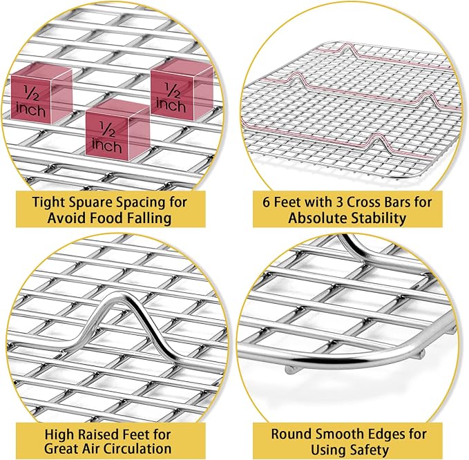 P&P CHEF 16.6 Inch Stainless Steel Cooling Baking Rack Set of 2 | Grid Cooking Racks for Griddle Roasting Grilling Warming, Good for Friends or Family, Oven & Dishwasher Safe, Heavy Duty