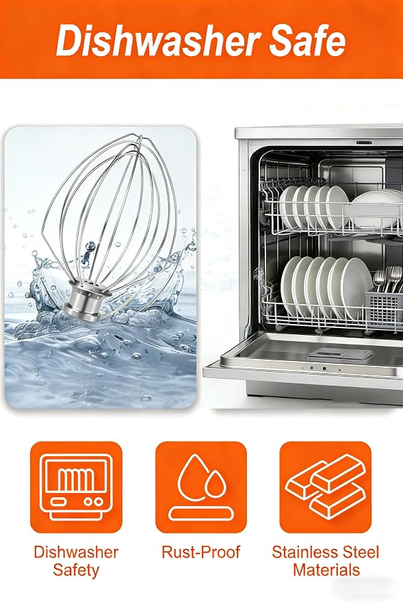 K5AWW Wire Whip for KitchenAid 5 Qt Bowl-Lift Mixer - Heavy Duty 6-Wire Stainless Steel Whisk Attachment - Dishwasher Safe for Whipping Cream, Eggs, Frosting & Cake Batter
