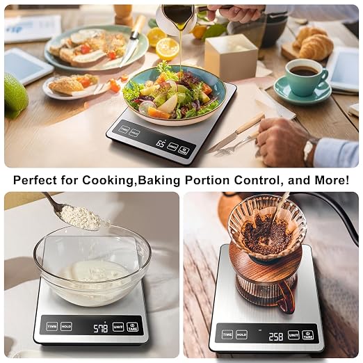 Fuzion Food Kitchen Scale 22lb/0.1oz - Food Scale 7 Units, Tare & Timer | Rechargeable, Tempered Glass+ Stainless Steel, Digital Kitchen Scale Grams and oz for Weight Loss, Cooking, Baking, Meal Prep