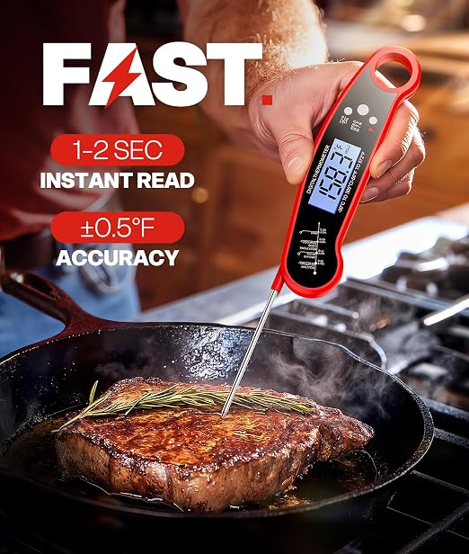 Meat Thermometer, Digital Instant Read Food Thermometer for Grilling, BBQ, Air Fryer, Smoker, Candy, Kitchen Gadgets, BBQ Essentials, Gift for Dad, Men, Women, Red, 2 Pack