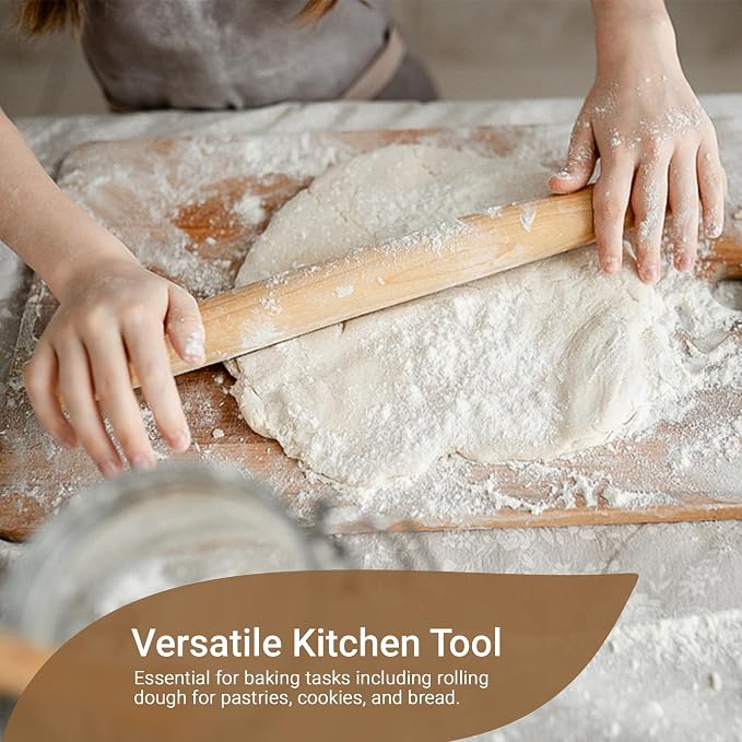 Dexam Beech Wood Rolling Pin 40cm - Smooth, Durable Wooden Roller for Baking Pastry, Dough, and Cookies - Perfect for Professional and Home Kitchens, Beige