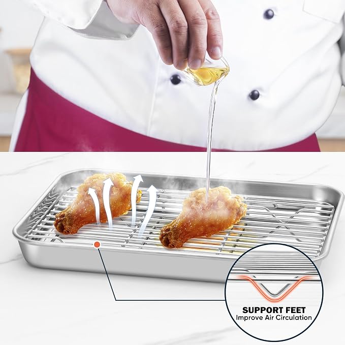 Homikit Stainless Steel Cooling Racks Set for Oven Cooking Baking, 4 PCS | Wire Baking Rack for Toaster Oven Roasting Bacon Cookies, Various Size Metal Racks Fit Sheet Pan, 8.7+9.7+11.6+15.2 Inch