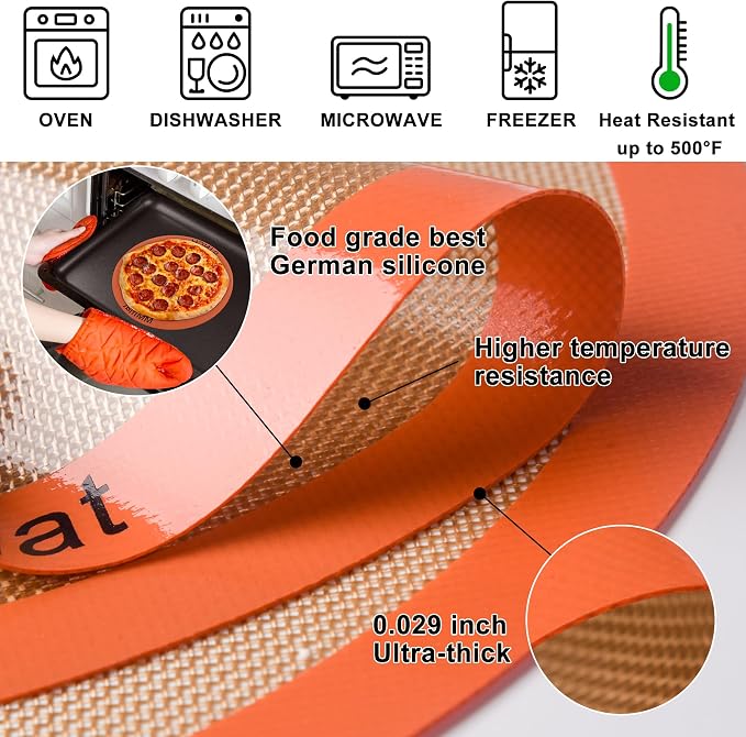 Best German Silicone Baking Mats - 12 inch | Set of 2 Round Non-Stick Reusable Air Fryer Linner, Non Slip, BPA Free, PFOA Free, Non-toxic, Dishwasher Safe