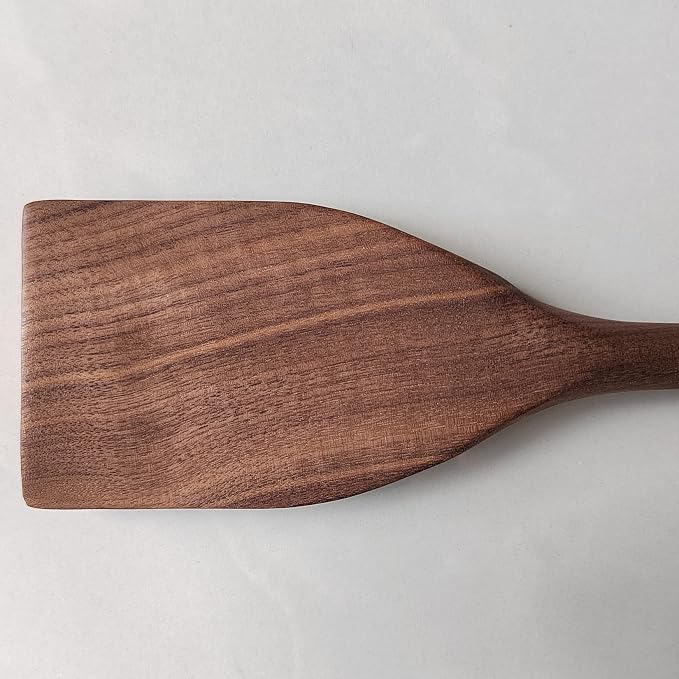 Wooden Spatula for Cooking, Natural Black walnut Wood, 14" Long Handle Angled Wok Spatula, Non Stick Cookware Heat Resistant Kitchen Stir Fry Utensils Black walnut Wooden Utensils for Cooking