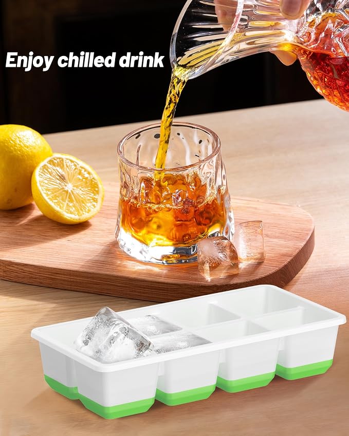VEHHE Large Square Ice Cube Trays, 3 Pack Easy to Clean Ice Molds with Lid, Easy Release and Flexible Silicone 24-Ice Cube Molds, Mixed Colours