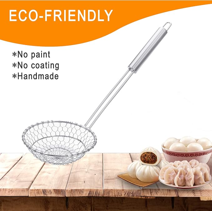 Stainless Steel Spider Strainer Skimmer Ladle for Cooking and Frying, 13.7 Inch length Skimmer Strainer