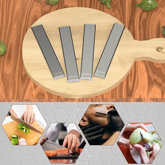 4 PCS Diamond Knife Sharpening Stones Set with Aluminum Base 6.2×0.9", Diamond Plates Kit for XARILK type Sharpeners System, 240# 400# 600# 1000# Grit