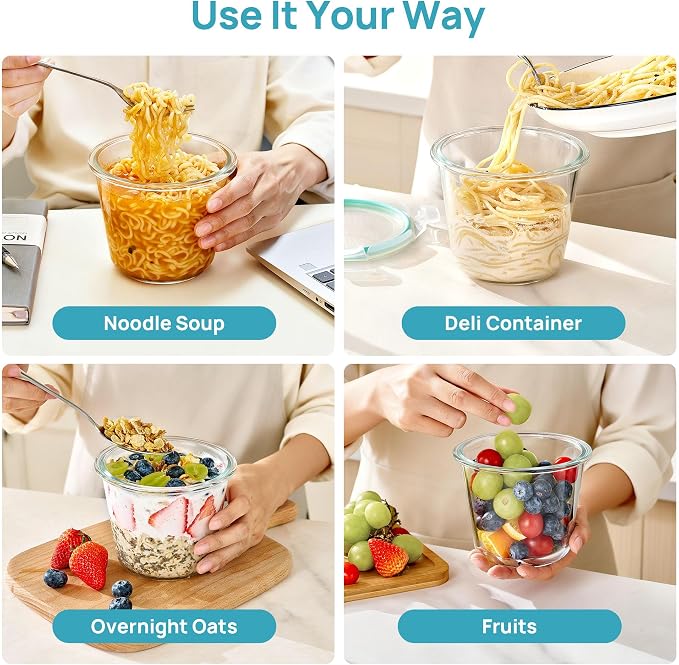 Vtopmart 5 Pack 3 Cup Glass Soup Container Set with Airtight Lids | Meal Prep Freezer Containers, Glass Food Storage Jar for Salad, Fruit, Lunch, Leftover, BPA-Free, Microwave, Dishwasher Safe