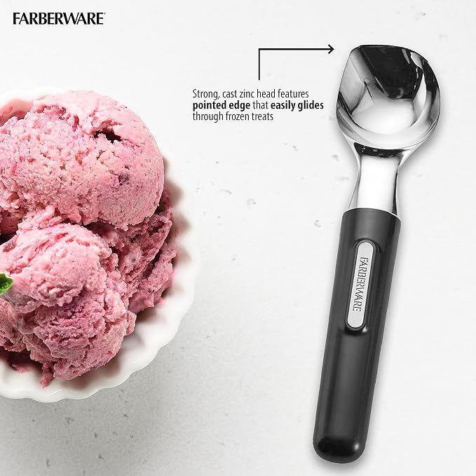 Farberware Professional Ice Cream Scoop, Comfortable Handle, Heavy Duty, Professional Grade Scooper, Get Perfect Shape Scoops, Great for Spooning Frozen Hard Gelato and Sorbet, Cookie Dough, Melon