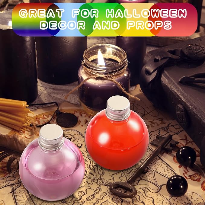 Layhit 24 Pcs Spherical Plastic Potion Bottles Ball Shape Round Bottles 3.4 oz Sand Art Jar with 5 Funnels Decorative ‌container Candy Jar for Valentines Birthday DIY Crafts(Silver,Aluminum Lid)