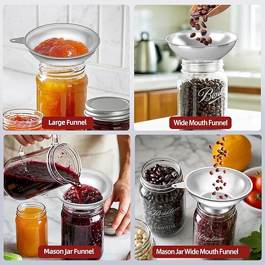 Serinar Stainless Steel Metal Canning Funnel with Removable Strainer, for Jams, Pickles and Home Preserving, Dishwasher Safe Kitchen Tool (2.26 Inch Standard Bore for Standard Mouth Mason Jars).