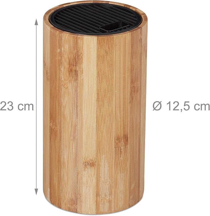 Relaxdays 10027601 Empty Bamboo Knife Block, Without Knives, for up to 10 Pieces, Rack HxD 23x12.5 cm, Natural