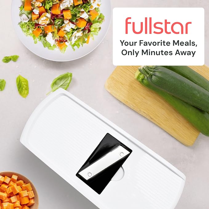 Fullstar Pro Original Vegetable Chopper & Mandoline - Chopper & Mandoline Lids - Food Chopper with Container, Fruit Slicer, Onion Dicer - All-in-One Prep Tool - Kitchen Gadgets & Gifts (8 in 1, White)