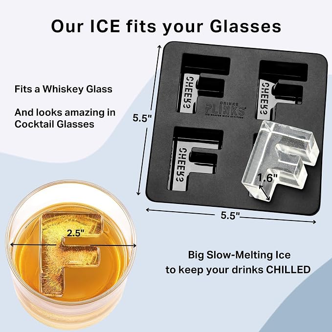 DRINKSPLINKS Custom Letter F Ice Cube Molds. Monogram Ice Cube Mold with Initials. Large Monogrammed Silicone Trays for Bourbon, Whiskey and Cocktails. Fun, Customized Gifts for Men and Women.