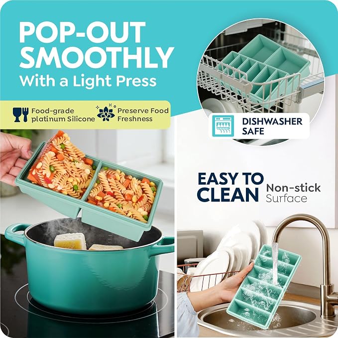 Silicone Freezer Trays with Lids, 2 Cup & 1/2 Cup Combo, Soup Container Style Ice Cube Trays, Reinforced Steel Rims, For Freezing Broth, Meal Prep and other dishes, Dishwasher & Oven Safe - 2 Pack