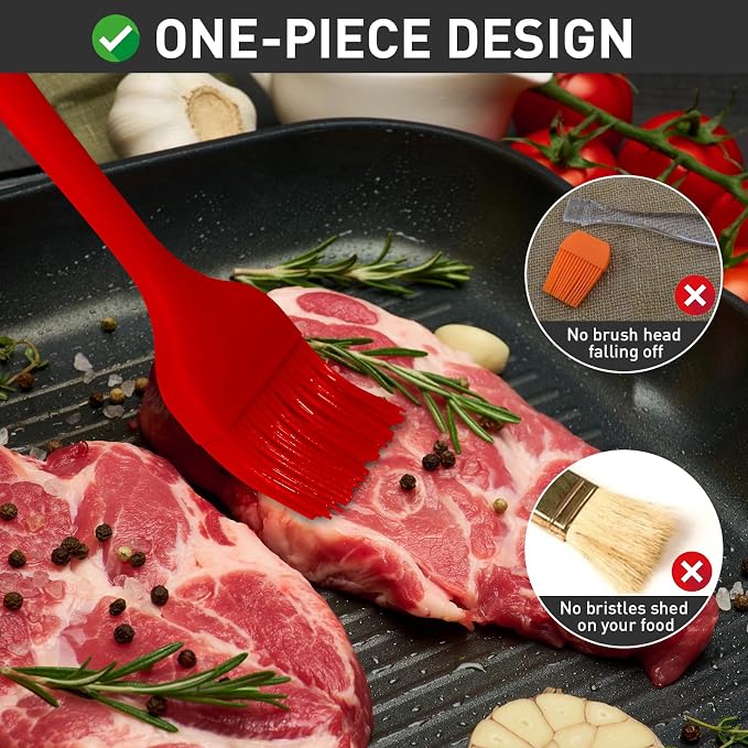 Begonia Silicone Basting Pastry Brush,2pcs 10+8 inch BBQ Sauce Brush,Red | Heat-Resistant, For Cooking, Baking, Grilling, Spreading Oil or Butter, Dishwasher-Safe