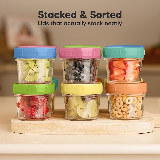 KeaBabies 12pk 4oz Glass Baby Food Containers with Lids, Leak-Proof (Kea) | Microwavable Small Glass Jars, Baby Purees, Toddler Snack Storage Containers, BPA-Free, Dishwasher-safe, Freezer Safe