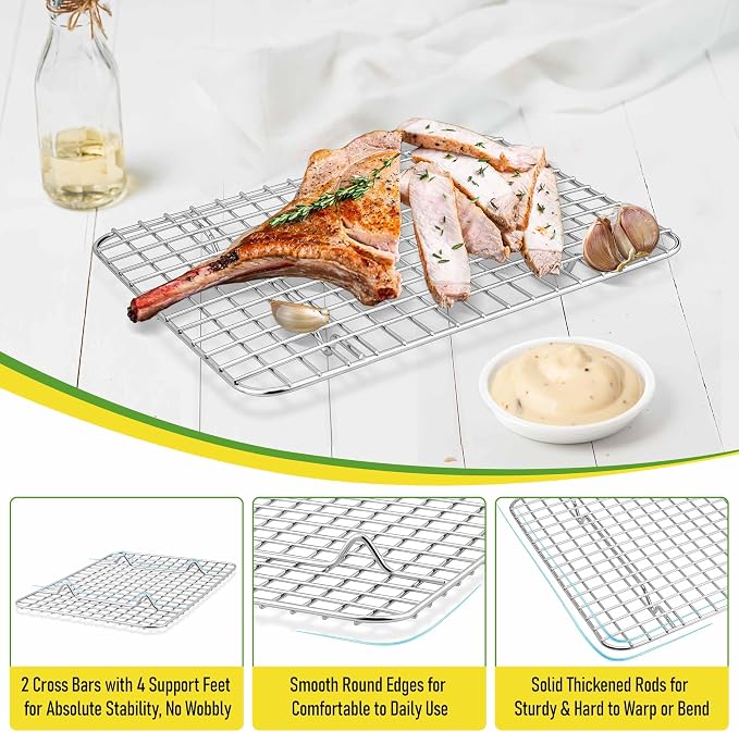 Homikit 12x9 Inch Stainless Steel Cooling Rack Set for Quarter Sheet Pan | 2 Pack Small Baking Racks for Cookie Bread Pizza, Toaster Oven Bacon Racks, Metal Grilling Grids, Rust Free, Dishwasher Safe