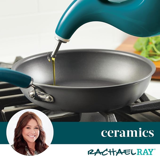 Rachael Ray Ceramics EVOO Oil and Vinegar Dispensing Bottle, 24 Ounce, Turquoise, (Pack of 4)