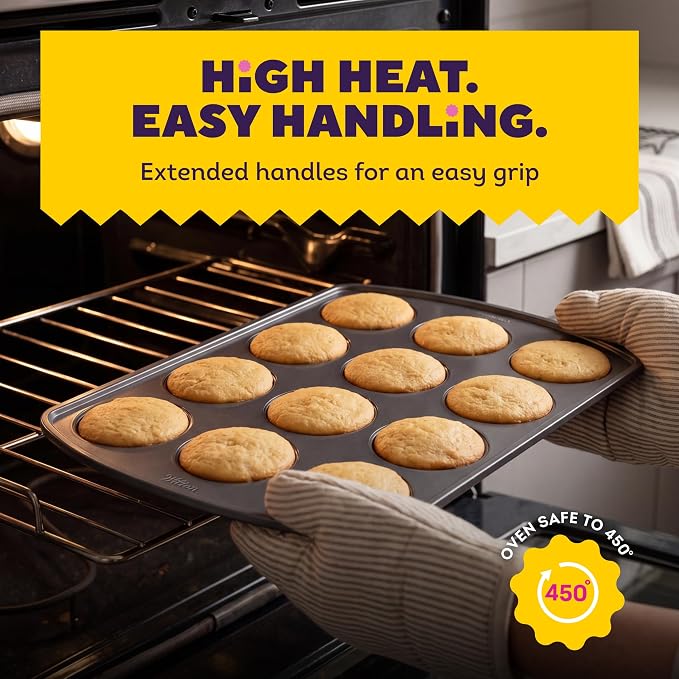 Wilton Gold Non-Stick Muffin Top Pan - Perfect for Muffin Tops, Egg Bites & Mini Layered Cakes - Made without PFAS & Scratch Resistant - 11 x 16 Inch
