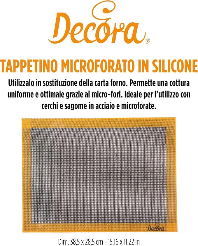 Decora, 9260256 Silicone Mat Microperforated Washable and Reusable Resistant to -40°C + 230°C Perfect for Baking Biscuits and Shortcrust Pastry Dimensions: 385 x 285 mm
