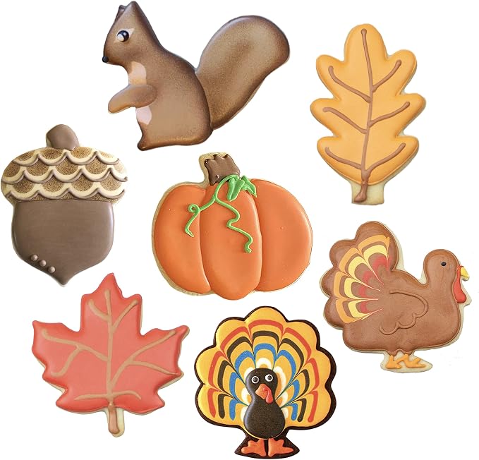 Ann Clark Fall and Thanksgiving Cookie Cutters 7-Pc Set (Pumpkin, Maple and Oak Leaf, Turkey, Squirrel, Acorn) Made in USA