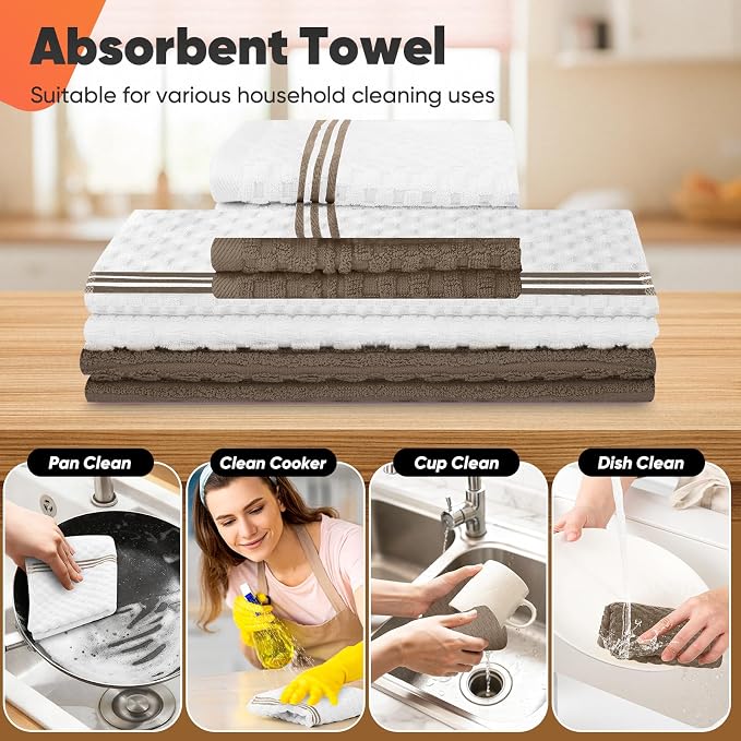 Oven Mitts Kitchen Towels and Dishcloths with Pot Holders Sets, Oven Gloves Hot Pads 500°F Heat Resistant with Silicone Grip, Include 2 Cooking Gloves/2 Potholders/4 Kitchen Towels/4 Dish Towels
