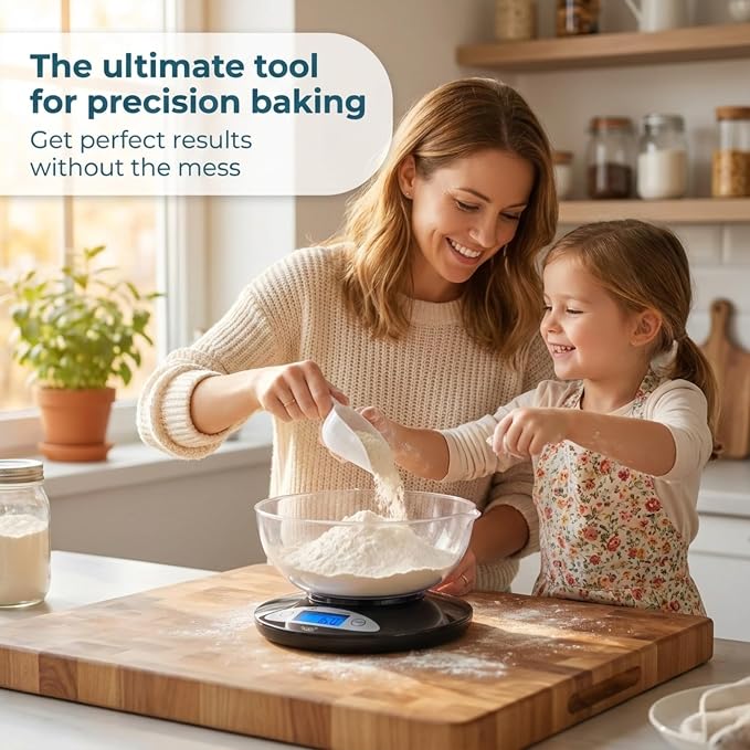 Smart Weigh Digital Kitchen Scale with Removable Bowl – 11lb/5kg Capacity, 0.1oz/1g Precision – High Accuracy Food Scale for Baking, Cooking & Meal Prep (Black)