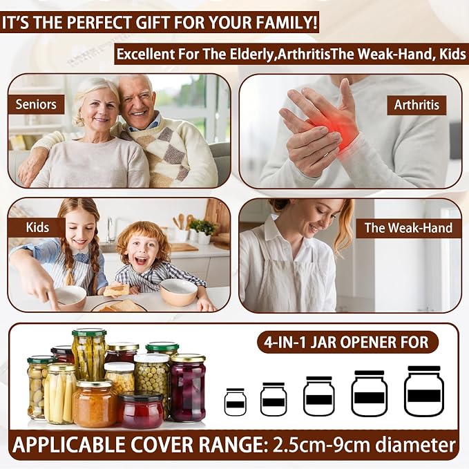 Jar Opener Bottle Opener and Can Opener for Weak hands, 4 in 1 Multi Function Bottle Opener Lid Opener For Arthritic Hands, Fits Kitchen Jars, Bottles & Beer Caps (Beige)
