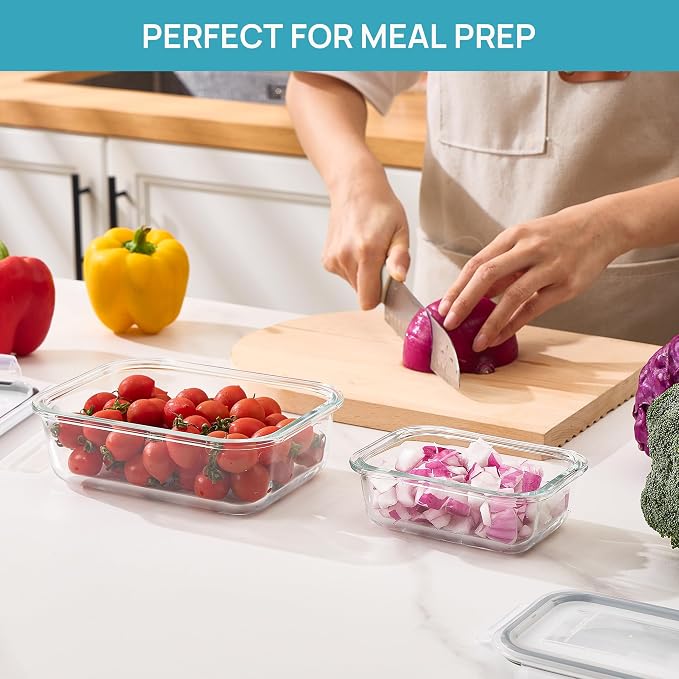 Vtopmart Glass Food Storage Containers, 35oz + 12.5oz with Lids | Meal Prep Containers, Airtight Reusable Lunch Container Set, Safe for Oven, Microwave, Freezer, and Dishwasher, BPA Free