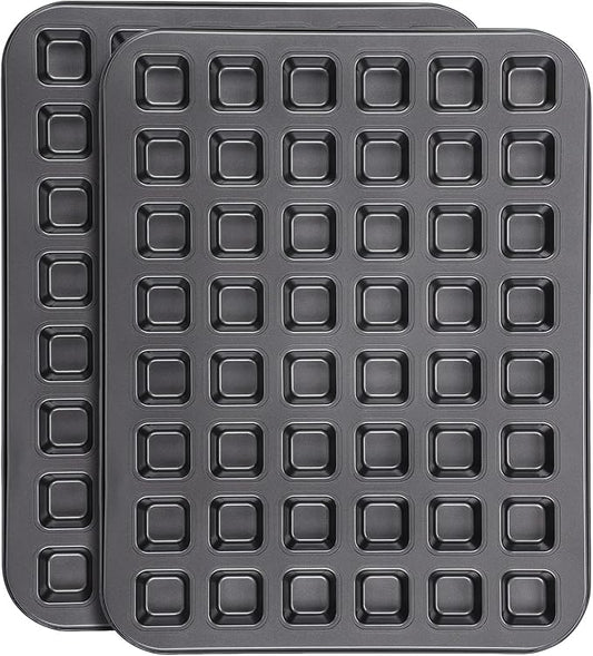 Beasea Mini Brownie Bite Pan with Dividers, 2 Pack 48 Mini Small Tiny Cup All Edges Non Stick Square Cupcake Baking Sheet Tin Tray Carbon Steel Bakeware Individual Baking Muffin Pan - Black