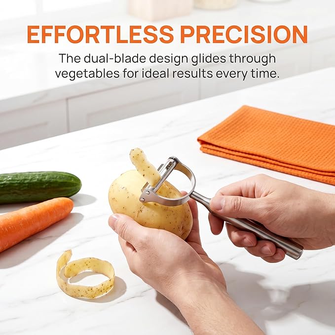 Stainless Steel Vegetable Peeler, Multifunctional 2-in-1 Double Sided Julienne Peeler, Straight Blade for Peeling, errated Blade for Shredding, Fruit and Vegetable Tool for Home Kitchen