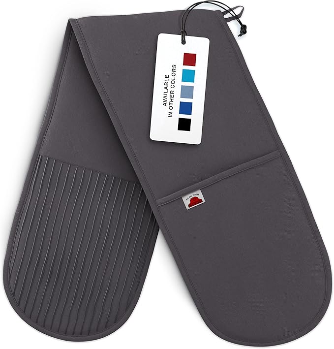Grey Double Oven Mitt Kitchen Protection - Pack of 1-32" Long - Heat Resistant Cotton Professional Grade with Terrycloth Lining