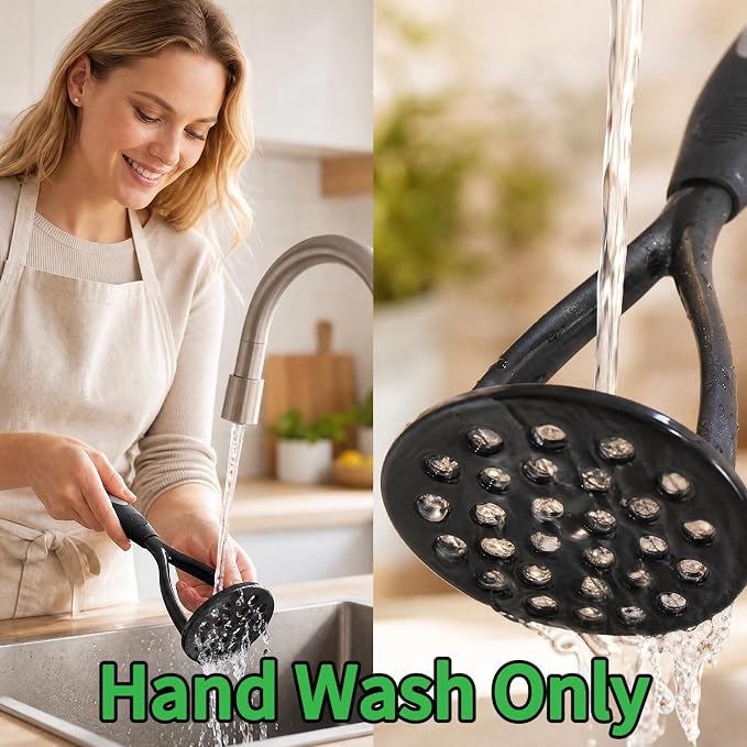 KSENDALO Potato Masher - Non-Scratch Food Masher Kitchen Tool with Thick Nylon Blade, Manual Mashing for Vegetables/Beans, Home Kitchen Essential, Black